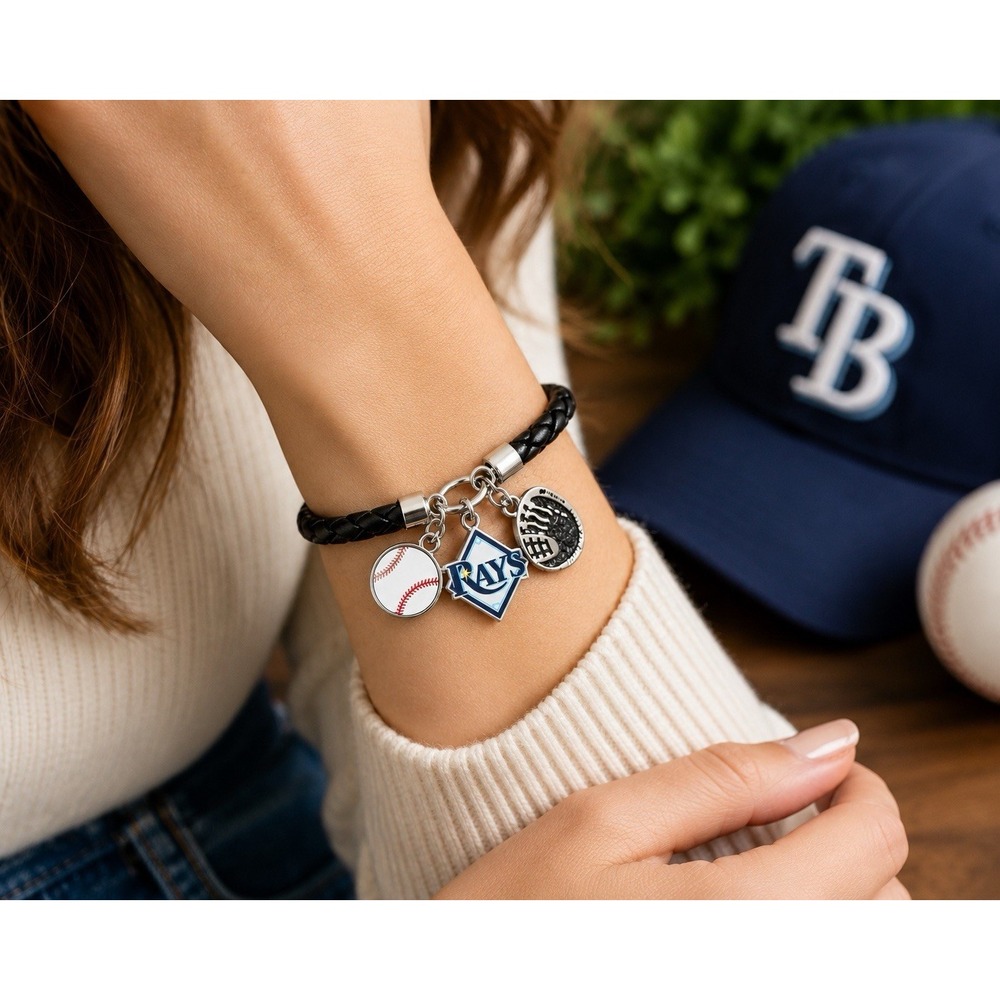 MLB Tampa Bay Rays Braided Charm Bracelet Magnetic Clasp 7.5" NWT